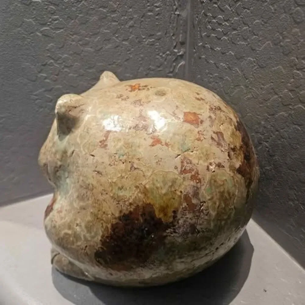Hand Glazed Ceramic Fat Cat Statue 10